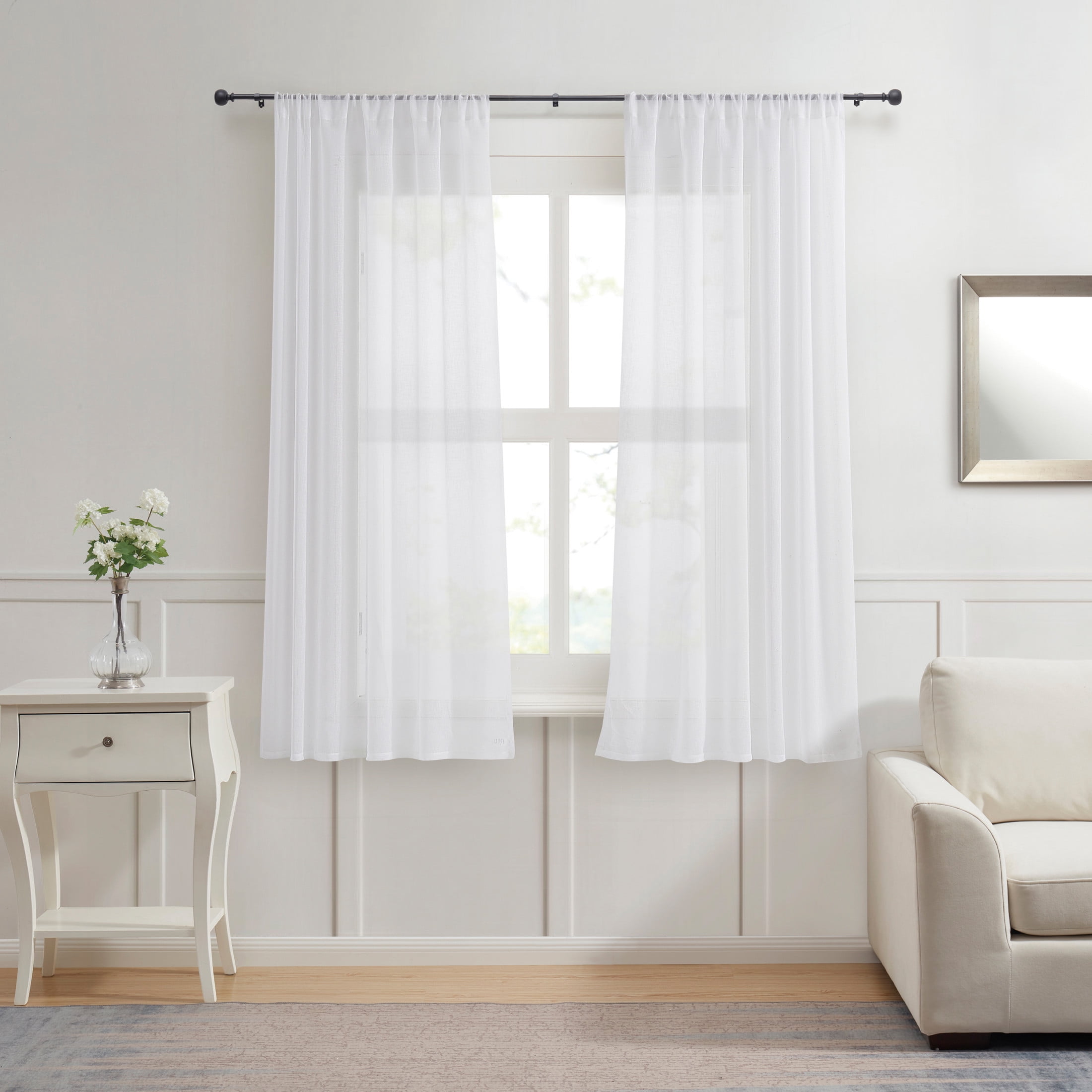 Martha Stewart Bergen 5/8", Adjustable Curtain Café Rod and Finial Set, Matte Black, 48'' - 86" Long