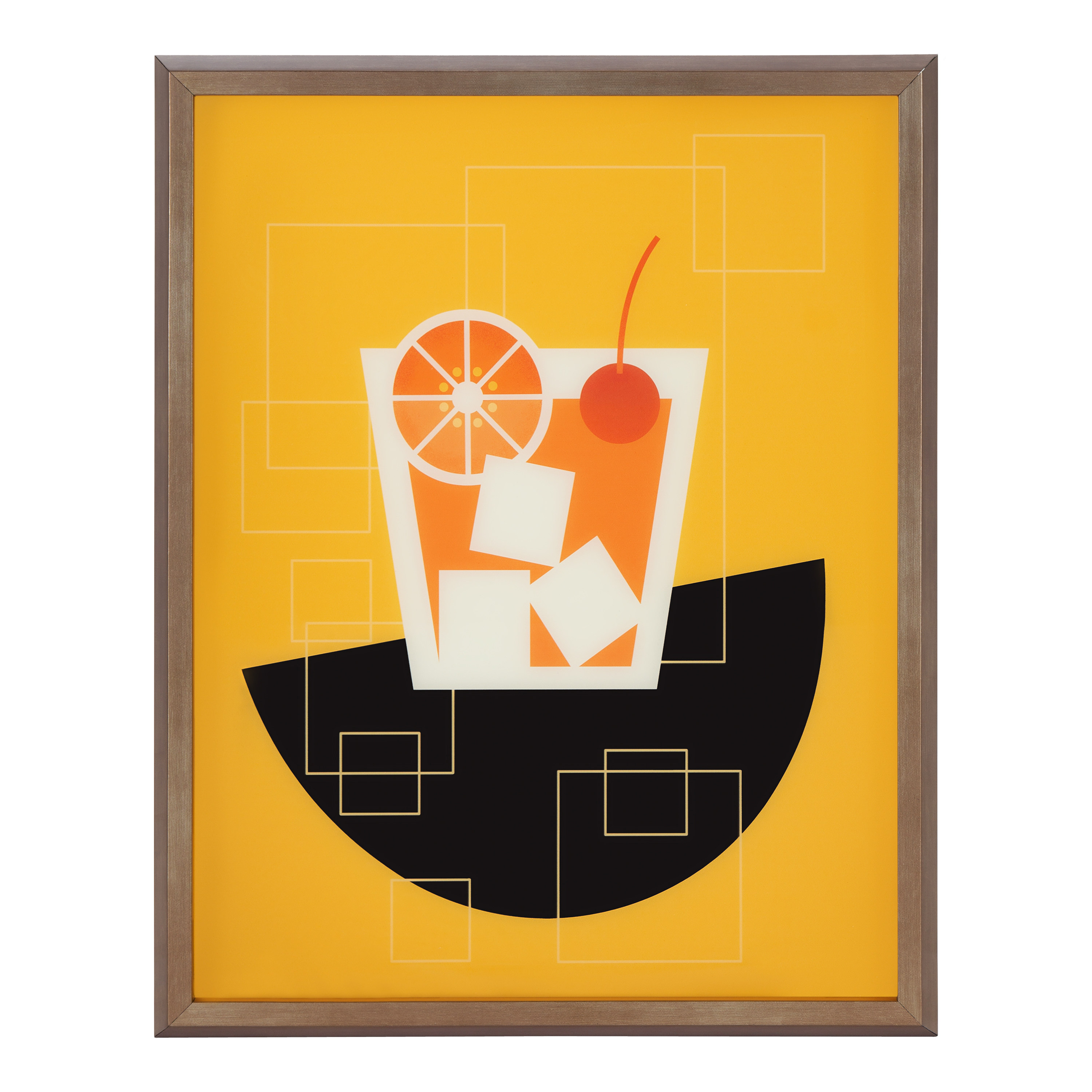 Kate and Laurel Blake Old Fashioned Cocktail Framed Printed Glass Wall Art By Amber Leaders Designs, 16x20 Dark Gold, Chic Mid-Century Wall Decor