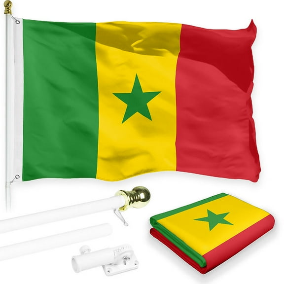 G128 Combo Pack: 6 Feet Tangle Free Spinning Flagpole (White) Senegal Senegalese Flag 3x5 ft Printed 150D Brass Grommets (Flag Included) Aluminum Flag Pole