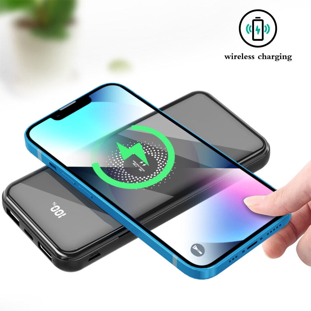 Fast Charging Power Bank with 4 USB Cables and 2 Inputs, Wireless Portable Power Bank for Travel Home Work