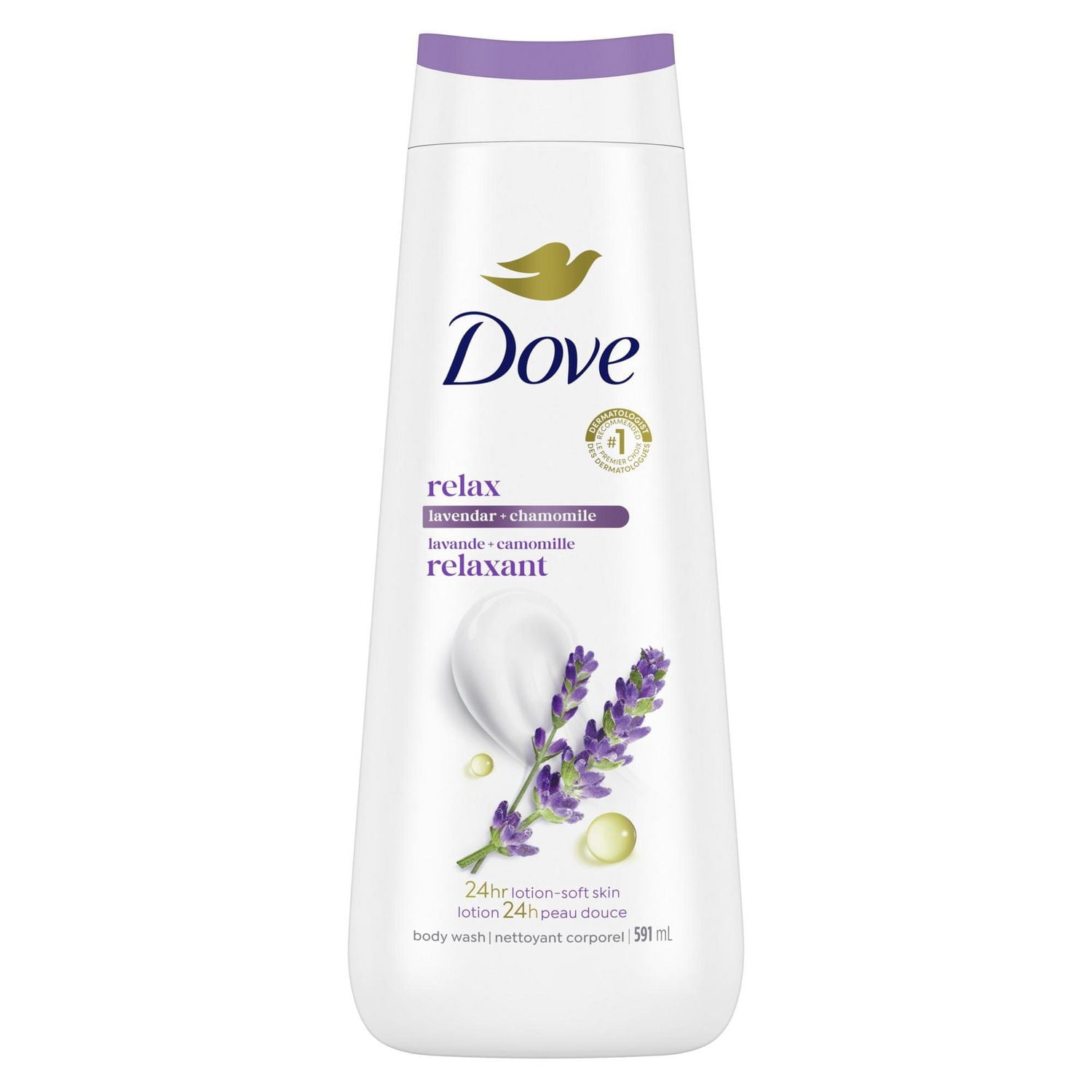 Dove Nettoyant Corporel Relaxant à l'Huile de Lavande et à la Camomille, Hydratation 24h pour une Peau Douce comme une Lotion