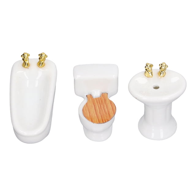 Juego de Baño para Casa de Muñecas Juego de Baño en Miniatura para Casa de Muñecas Bañera de Simulación de Cerámica Lavabo para Inodoro Muebles de Baño para Casa de ANGGREK Otros