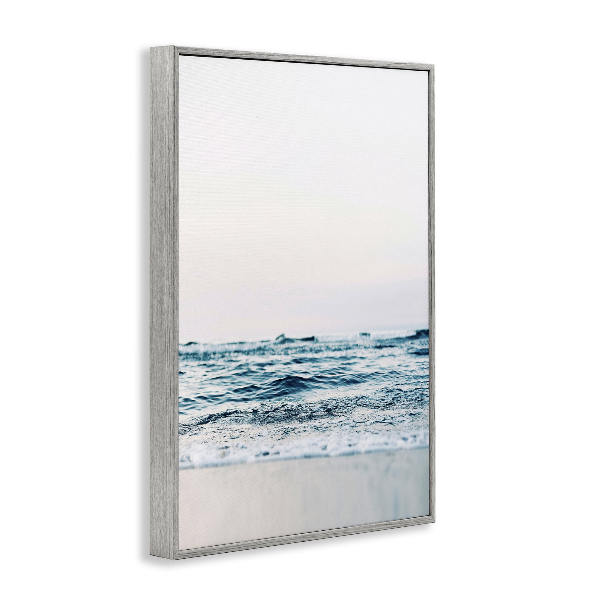 Stupell Industries Subtle Beach Waves Coastal Photography Gray Framed Art Print Wall Art, 20 x 30