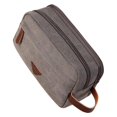 thumbnail image 1 of Neceser de viaje para hombre con compartimentos dobles, organizador de maquillaje cosmético de cuero de lona, ​​kits de afeitado Dopp - Gris, 1 of 5