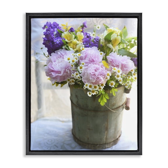 Stupell Industries French Country Flowers in Country Tin Black Floating Frame Canvas Art, 17 x 21, by Claire Brocato