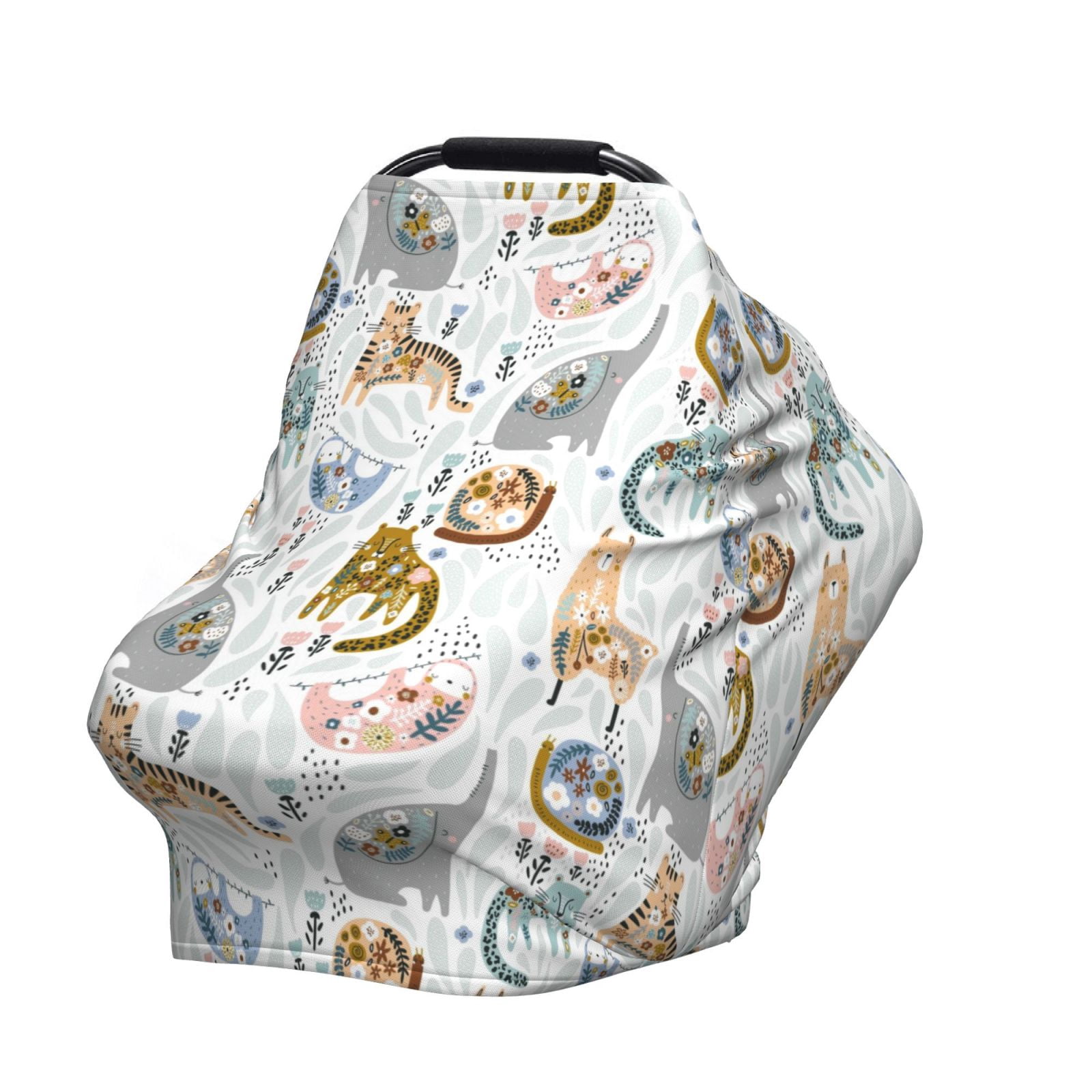 Fotbe Cute Colorful Animal Pattern Car Seat Covers for Babies, Nursing Breastfeeding Cover Infant Carseat Canopy, Soft Stretchy Carrier Cover