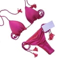 thumbnail image 5 of sunsanly 2 Pcs/Set Beach Bikini Set Solid Color Lace Up Halter Neck Backless Tassel Swimming Multi Straps Padded Women Bathing Suit Swimming Garment, 5 of 8