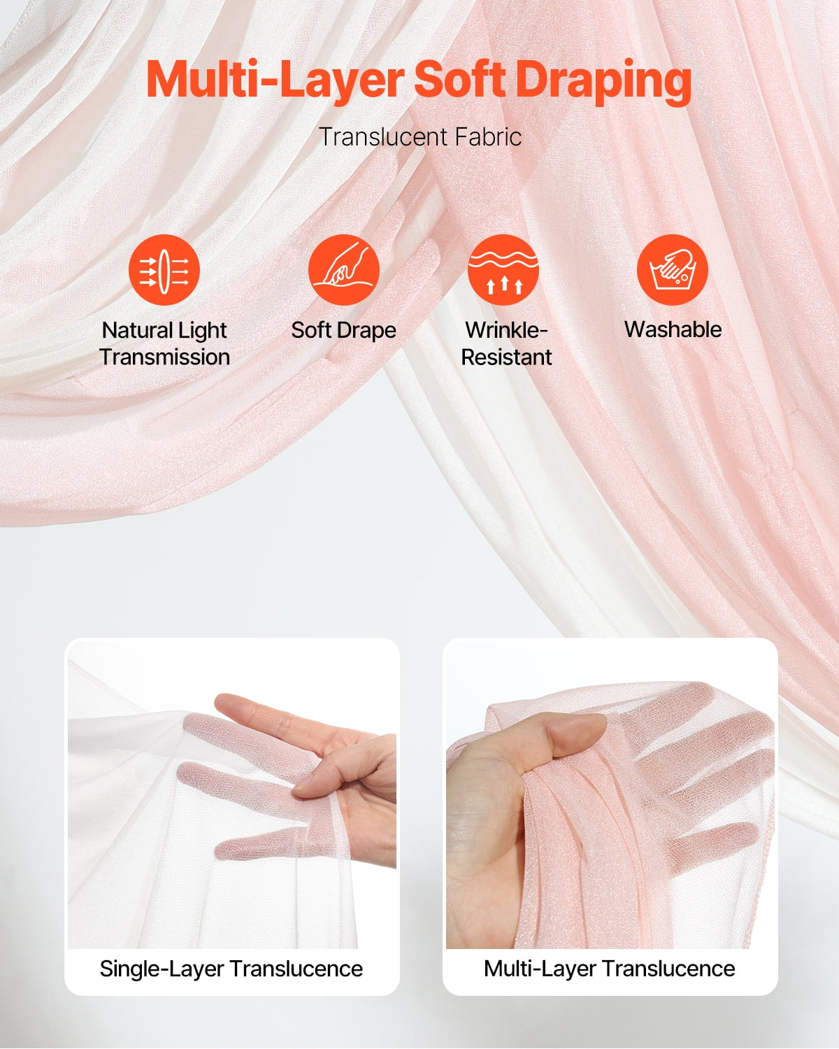 VEVOR Artificial Wedding Arch Flowers Kit, Pink Wedding Arch Flowers with Drapes Kit (Pack of 4) - 2 Pcs Floral Arrangement, 2 Pcs Sheer Drapes, for Ceremony Bouquets Reception Backdrop Decoration