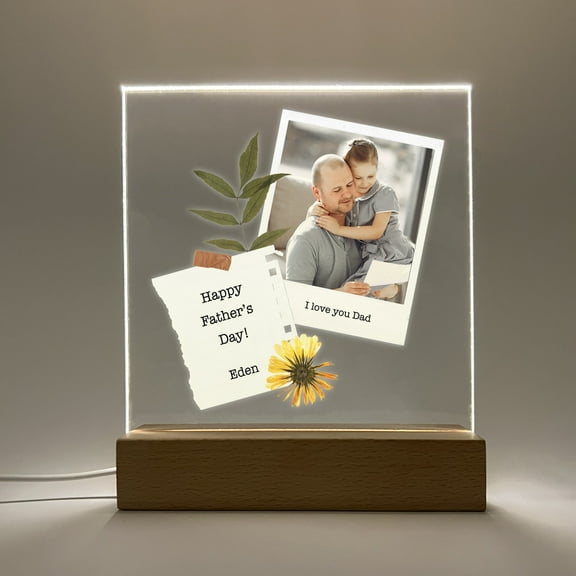 Personalized Custom Photo Picture LED Wood Stand Light Lamp Happy Fathers Day Fist Bump Hands Gift for Stepdad, Gifts for Dad, Daddy Grandpa