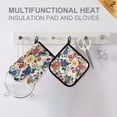 thumbnail image 4 of Yayeee Oven Mitts and Pot Holder Set of 4 Heat Resistant Kitchen Gloves Baking Hot Pad, Red Japanese Floral Pattern, 4 of 5