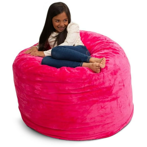 Ultimate Sack 3000 3-Foot Bean Bag Chair Oversized Foam Lounger, Pink Fur Cover
