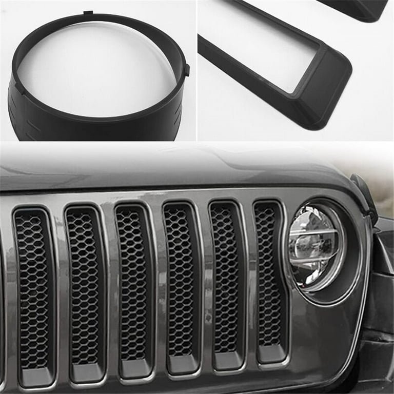 Fydun Front Grill Rings Grille Inserts Cover Trim Kit, 7 Pcs/Set Black ABS  Mesh Grille Grill Insert with Headlight Turn Light Cover Trim for Jeep