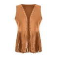 thumbnail image 6 of GEWSEY Women Fringe Vest Tops Vintage Western Classic Faux Suede Leather Open Front Sleeveless Cardigan 70s Cowboy Jacket (Brown, M), 6 of 7