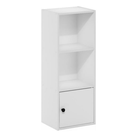 Pemberly Row 3-Tier Shelf Bookcase with 1 Door Storage Cabinet in White