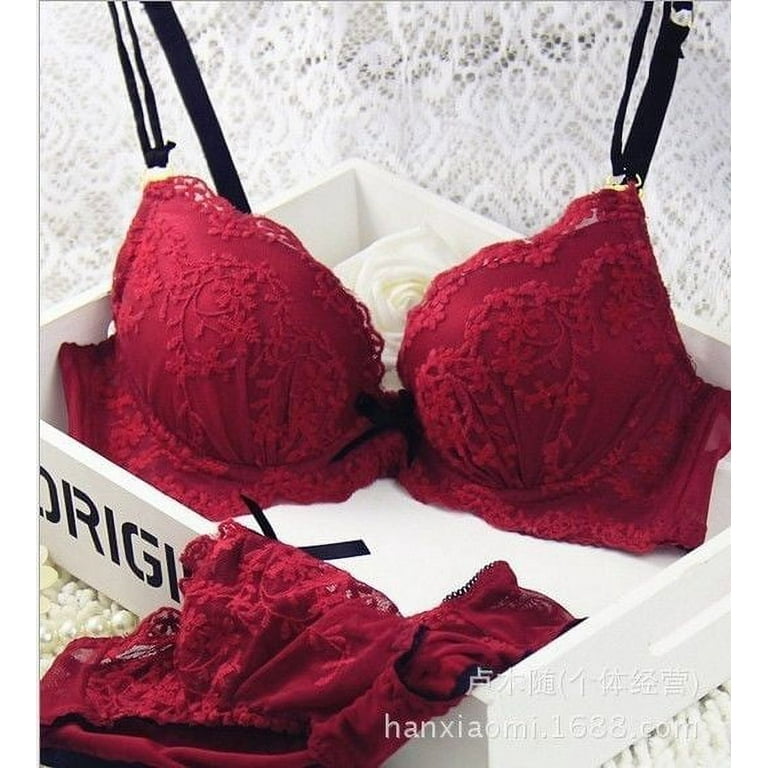 Women Push Up Lace Bra And Panty Set Women´s Embroidery Deep V Lingerie  Knicker Exquisite Valentine´s Day Gifts