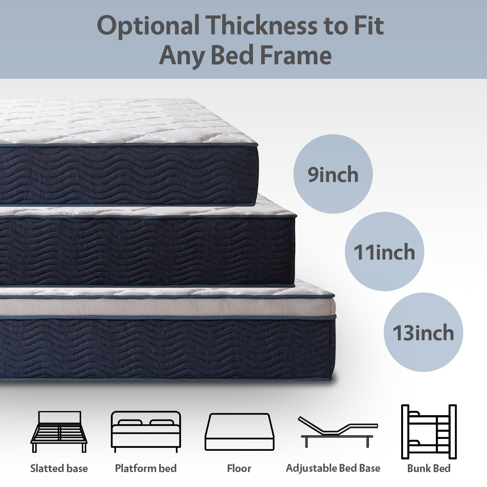 Queen Mattress, 9" Gel Memory Foam Mattress with Removable Cover Mattress in a Box Medium Firm Mattress