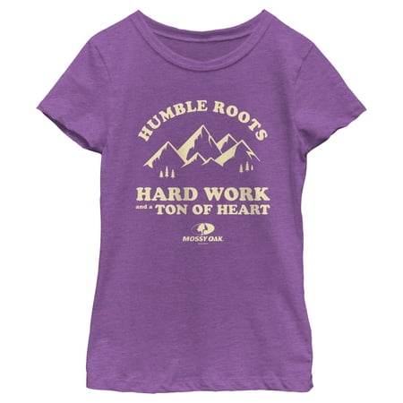 Girl s Mossy Oak Humble Roots Hard Work and a Ton of Heart Graphic Tee Purple Berry Small
