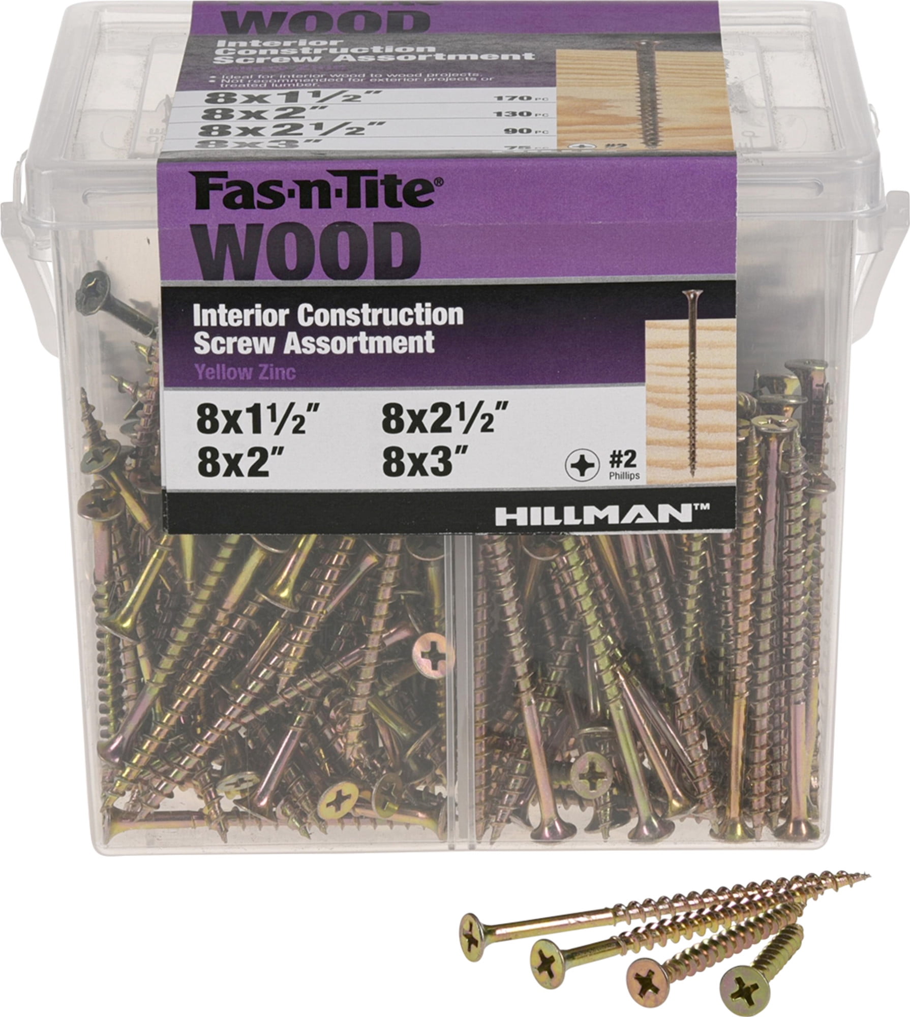 Fas-n-Tite 590860 Yellow Zinc Interior Wood Construction Screw, 4 Size Variety, 465 Piece