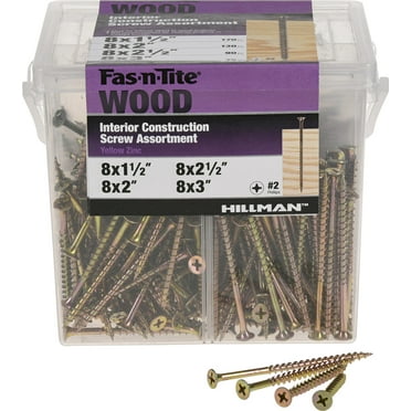 Fas-n-Tite 590860 Yellow Zinc Interior Wood Construction Screw, 4 Size Variety, 465 Piece