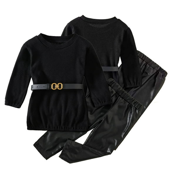Esaierr 2PCS Toddler Girls Clothes Set Outfits Top   Leather Pants Outfits Long Sleeve Casual Fall Winter Outfits for 1-6Y