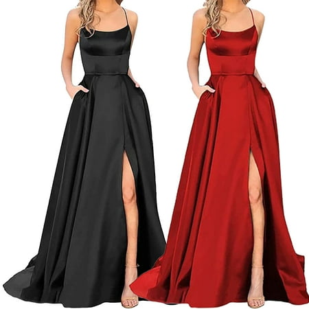 Elegant Backless Long Dresses Women Praty Evening Dress Red-L