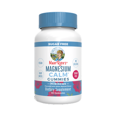 MaryRuth Organics Adult Magnesium Calm Gummies for Bone and Joint Health, Mineral Supplements, Hibiscus, 30 Count