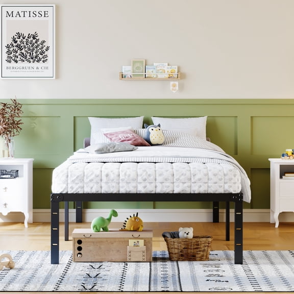 Metal Bed Frame,Size Bed Frame with Storage Space,Heavy Duty Sturdy Mattress Foundation,Easy Assembly, Black