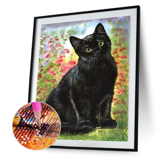 Cuadros Decorativos Kit de póster de gato negro 5D con pintura de diamante de taladro redondo completo (NH2053)