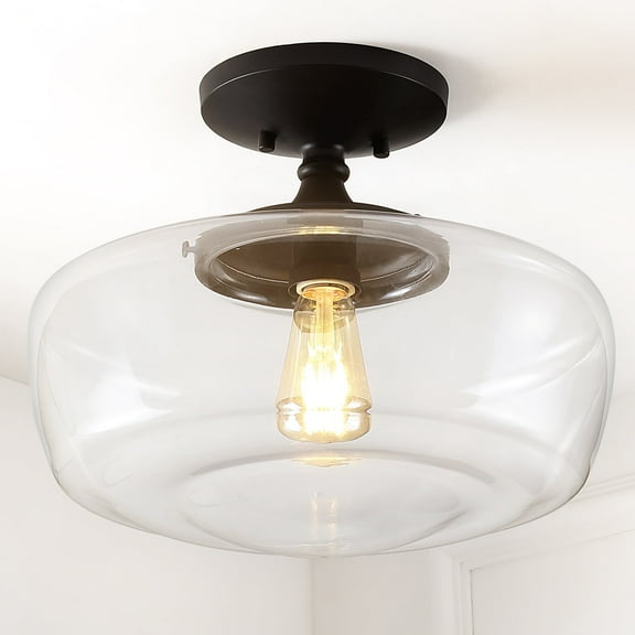 JONATHAN Y Marfa 14" Glass/Iron Farmhouse Modern LED Flush Mount, Oil Rubbed Bronze, JYL7517A