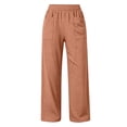 thumbnail image 4 of Women's Elastic Waist Loose Casual Pants, Solid Color Long Trousers with Pockets for Daily Home | TruBelle,Orange S, 4 of 9