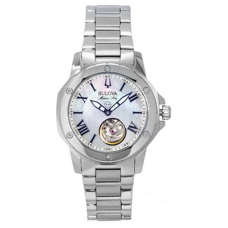 Bulova Marine Star Stainless Steel Mother Of Pearl Dial Automatic 96L326 100M Women's Watch