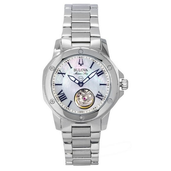 Bulova Marine Star Stainless Steel Mother Of Pearl Dial Automatic 96L326 100M Women's Watch