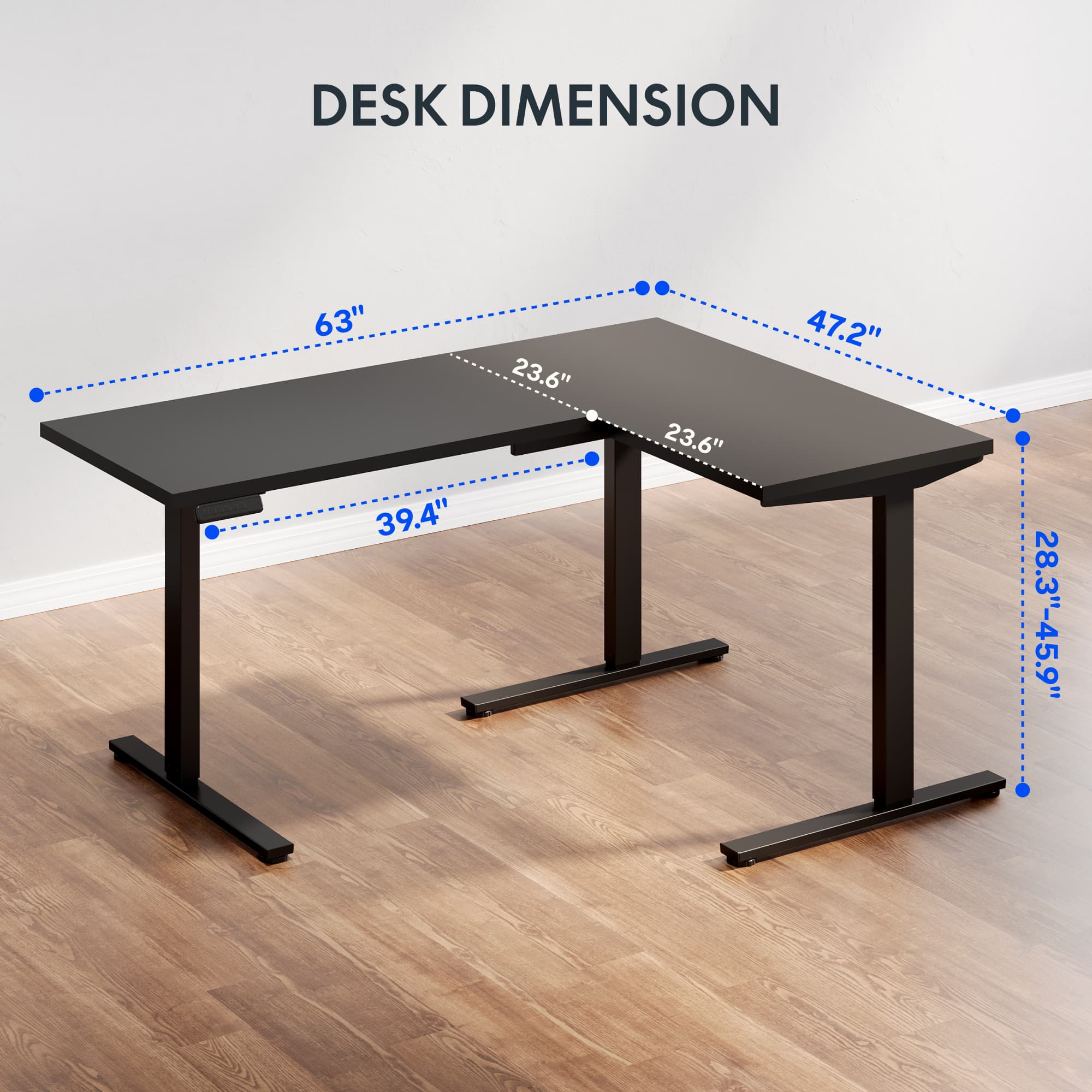 FLEXISPOT L Shaped Standing Desk, 63 x 48 Inch Electric Height Adjustable Corner Desk, Sit Stand Computer Workstation with Preset Controller for Home Office, Black