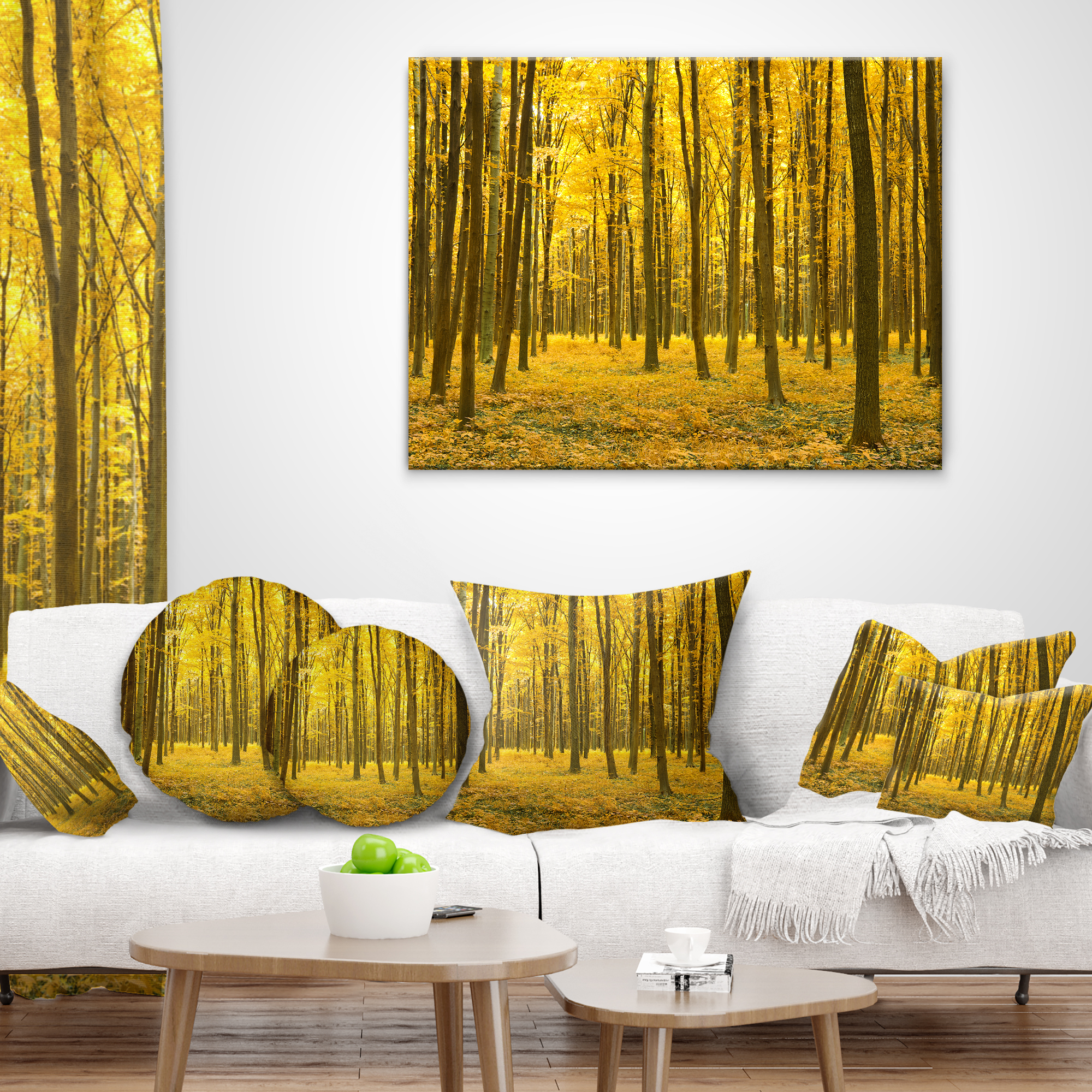 Designart Bright Yellow Autumns Forest - Modern Forest Throw Pillow - 16x16