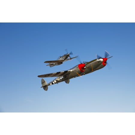 A P-38 Lightning and P-51D Mustang in flight Canvas Art - Scott GermainStocktrek Images (35 x 23)
