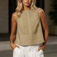 thumbnail image 2 of aohooy Cotton Linen Tank Tops for Women Summer Casual Sleeveless Cropped Shirt Blouses Boat Neck Beach Boho Vacation Vest 2026 Khaki,XL, 2 of 9