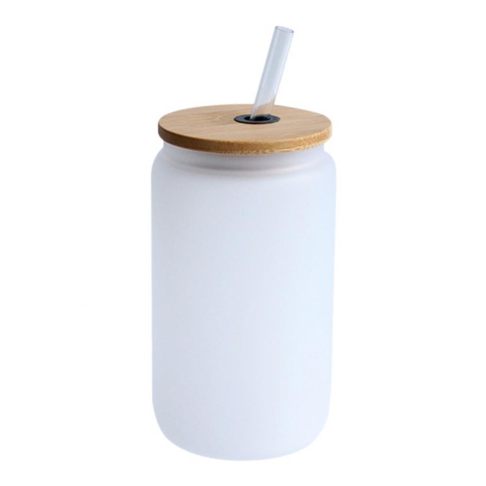 15oz Clear/Frosted Sublimation Glass Tumbler with Handle & Bamboo Lid