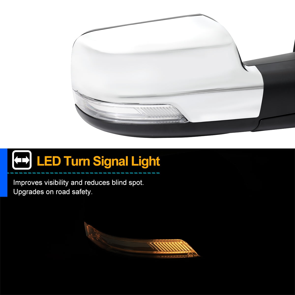 Spec-D Tuning Chrome Power Heated + LED Signal + Blind Spot Monitor BSM Right Passenger Side Mirror Compatible with 2019-2024 Ram 1500