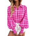 thumbnail image 4 of Liacowi Women Button up Shirt Contrast Color Loose Casual Long Sleeve Blouse Work Tops, 4 of 7