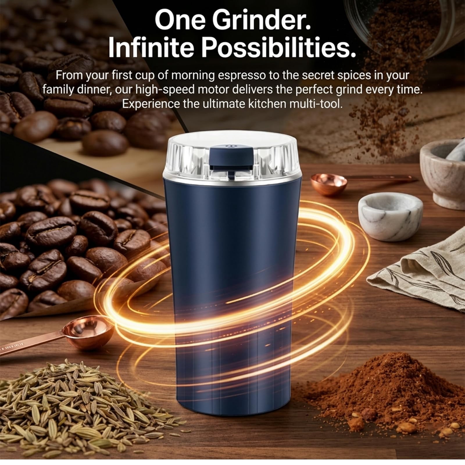 Household Superfine Grinder - Multi-Grain Blending & Powdering Machine, Stainless Steel Blade One Touch Grinding Design, Electric Spice Grinder for Coffee Beans Herbs Nuts Seeds Pepper Grain