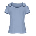 thumbnail image 5 of DDAPJ pyju Eyelet Shirt for Women Cold Shoulder Short Sleeve Boho Summer Tops Dressy Casual V Neck Blouse Tees Ofertas Flash Sky Blue S, 5 of 7