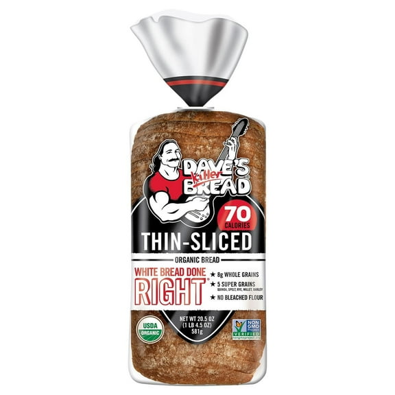 Pack of 2 Dave's Killer Bread White Bread Done Right Thin-Sliced Organic Bread, 20.5 oz (Package May Vary)