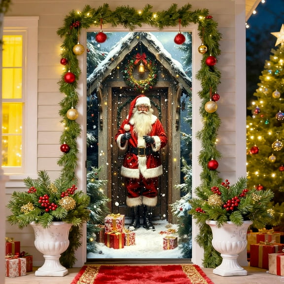 Zawou Santa Claus Christmas Door Curtain, 35x72 Inch Indoor Outdoor Banner, Holiday Decoration for Doors, Walls, and Party Settings