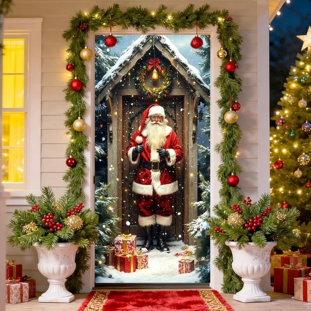 Christmas Door Cover Santa Claus Design Holiday Decoration for Front Door Indoor Wall Party Festive Decorations Merry Xmas Home Decor