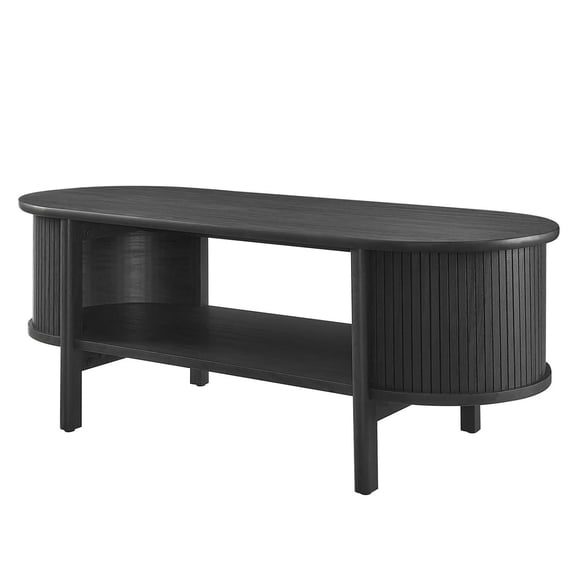 Coffee Sofa Side Table, Black, Wood, Oval, Living Kitchen Cafe Bistro Hospitality Restaurant, Modern Contemporary HB36879