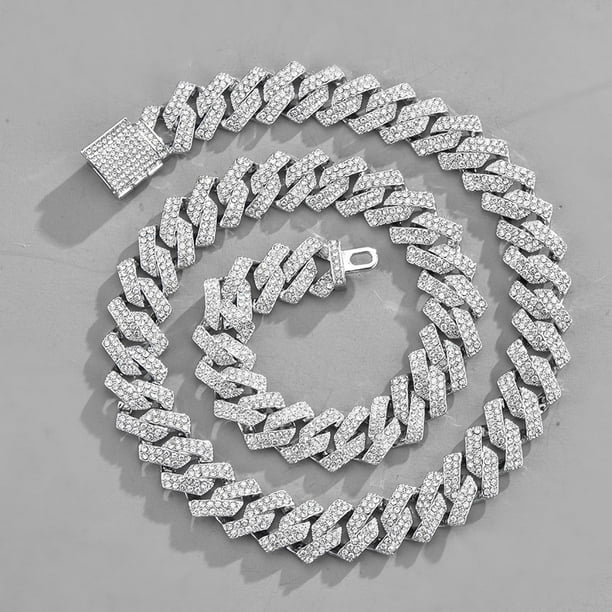 Collar de cadena de eslabones cubanos Joyería de hip hop Superficie brillante para del hip hop Argenta 50cm Yinane Cadena de moda punk