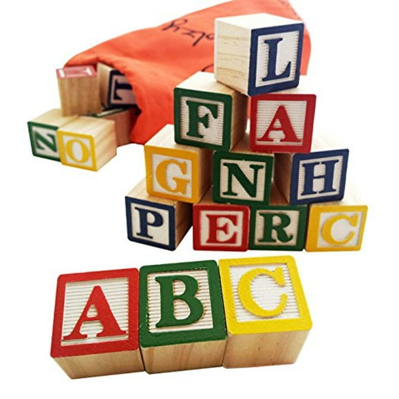 Skoolzy ABC Wooden Blocks for Toddlers - 30 Wood Alphabet Blocks - Montessori Stacking Letter Preschool Learning Toys - Kindergarten Reading with Trav