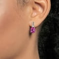 thumbnail image 4 of Gem Stone King 925 Sterling Silver Pink Created Sapphire and White Topaz Earrings for Women (4.96 Cttw, Gemstone September Birthstone, Oval 9X7MM), 4 of 5