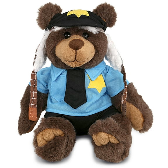 DolliBu Brown Bear Police Officer Plush Toy with Clothes - Soft Bear Cop Stuffed Animal Dress Up with Cute Cop Uniform and Cap Outfit - 11 Inches