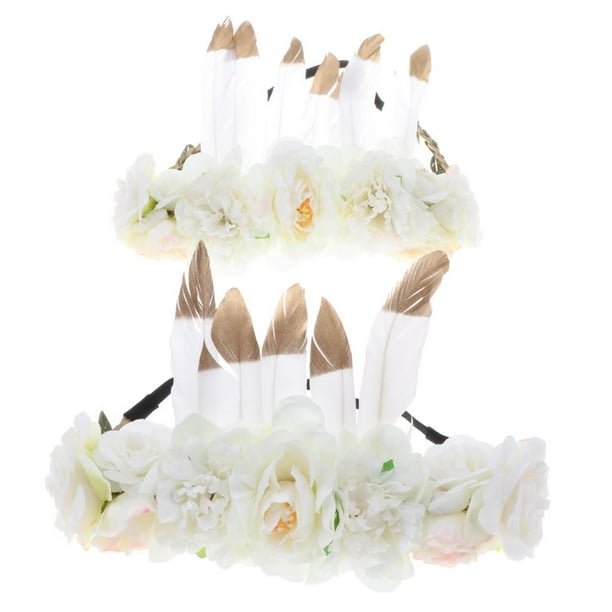 2 Unids Gurinalda Con Plumas Artificiales Diadema De cabellero Bohemio Joyas Para Niñas Y Madre Blanco Hugo coronas de flores para madre e hijos